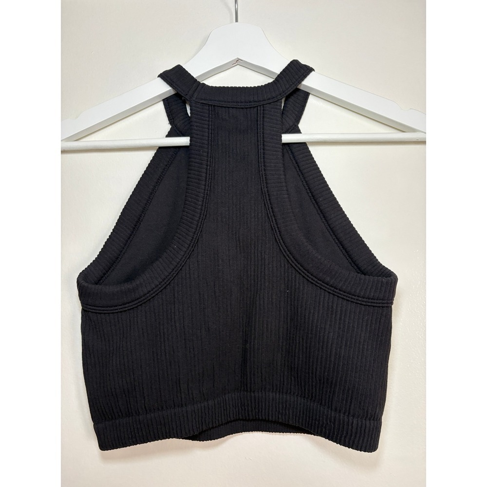 Aerie High Neck Ribbed Crop Top Small Black Seamless Sleeveless Tank 54485 - Picture 5 of 5